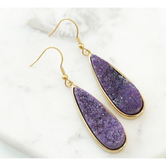 Kinsley Armelle Jewelry - RETAIL $60 Kinsley Armelle Druzy Gold Royal Quartz Drop Earrings! Stunning*NEW